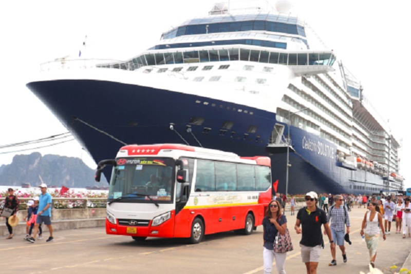 Khách du lịch tàu biển di chuyển từ Cảng tàu khách quốc tế Hạ Long (Ảnh: Báo Quảng Ninh)