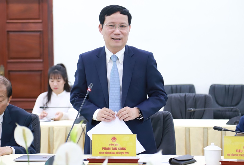 Chủ tịch Phạm Tấn Công phát biểu tại buổi làm việc giữa đoàn công tác của VCCI với UBND tỉnh Lào Cai